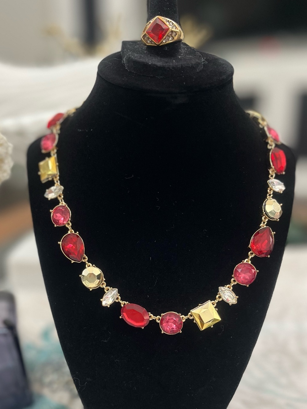 Brand New! Catherine Malandrino Rhinestone Necklace with Matching Ring, Sz. 8.5